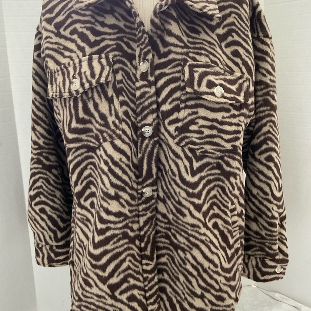 Le Lis Brown and Cream Zebra Print Teddy Jacket Sz S
